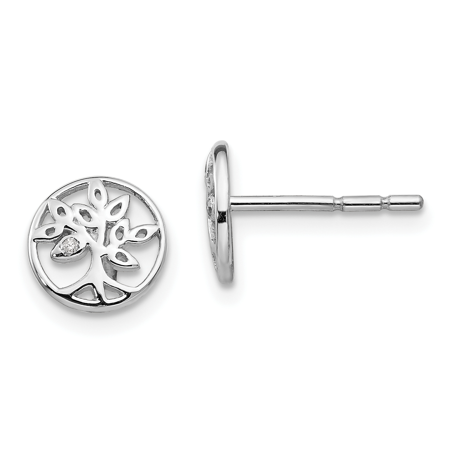 925 Sterling Silver Rhodium-Plated Diamond Tree Post Earrings 68$